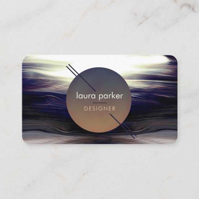 Modern Brown Circle Moon Watercolour Waves  Business Card (Front)