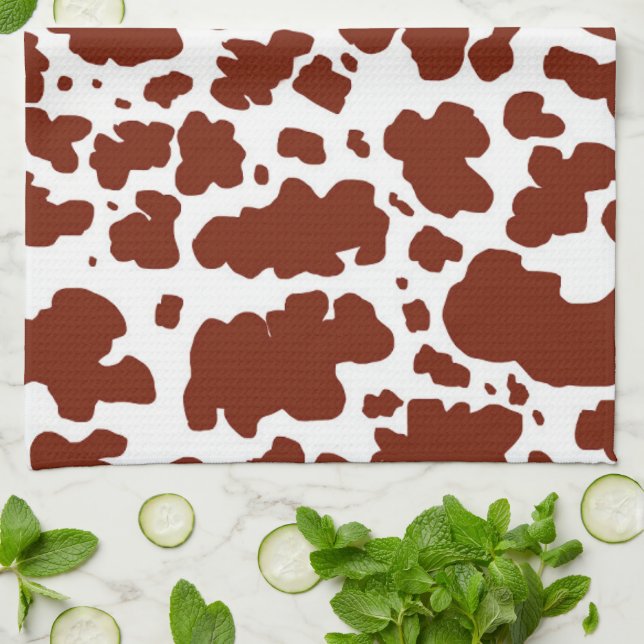 Modern Brown Cow Spots Print Cowboy Tea Towel (Folded)