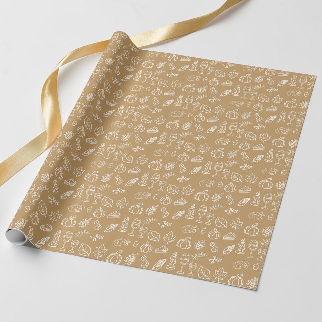 Modern Brown Cute Doodle Pattern Fall Thanksgiving Wrapping Paper (Modern Brown Cute Doodle Pattern Fall Thanksgiving Wrapping Paper)