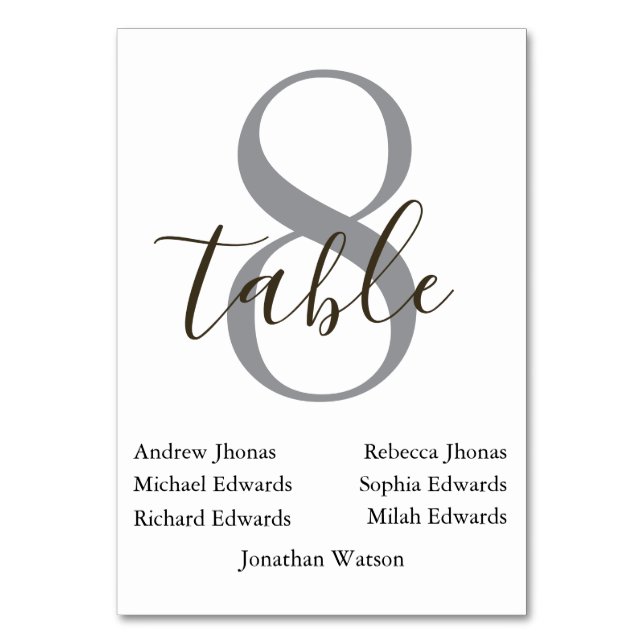 Modern  Brown Daytime Wedding Table Seating Chart  Number (Front)