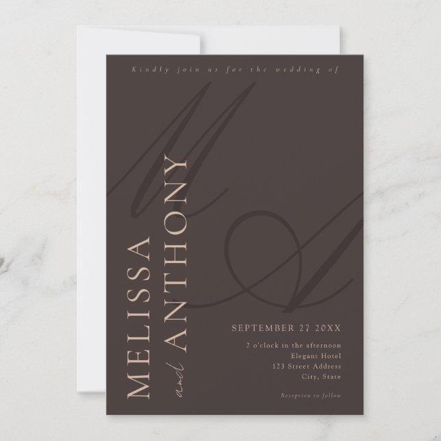 Modern Brown Elegant Minimalist Wedding Invitation (Front)