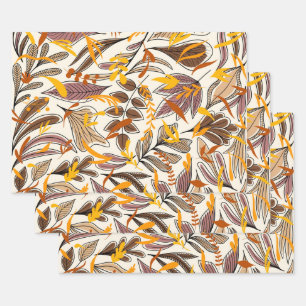 Modern Brown Fall Leaves Illustration Pattern Wrapping Paper Sheet