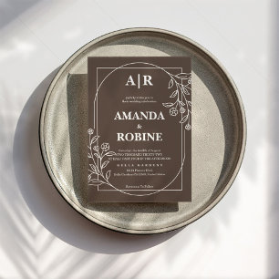 Modern Brown Floral Wedding Invitation