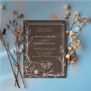 Modern Brown Floral Wedding Invitation