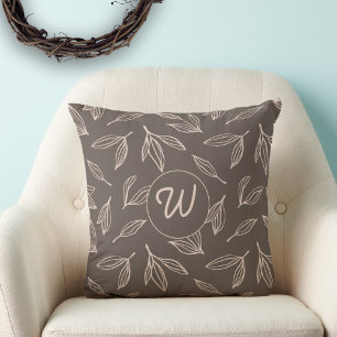 Modern Brown Foliage Monogram Cushion