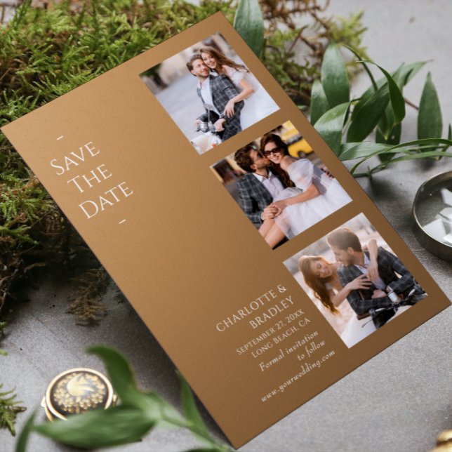 Modern Brown Four Photo Wedding Save The Date (Creator Uploaded)