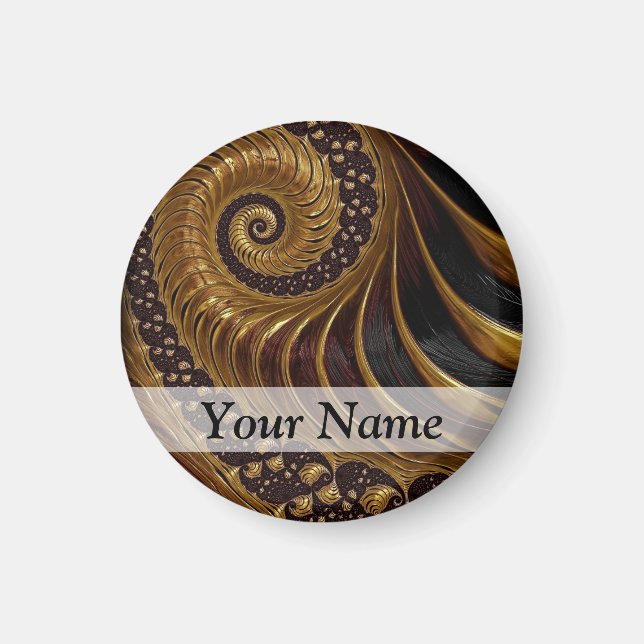 Modern brown fractal spiral pattern magnet (Front)