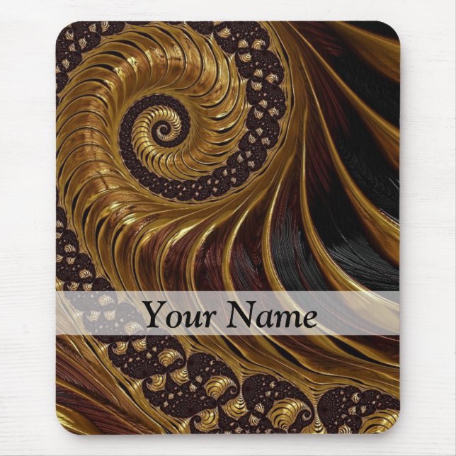 Modern brown fractal spiral pattern mouse pad (Front)