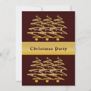 Modern brown gold Christmas trees invitations