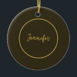 Modern Brown & Gold Colour Calligraphy Plain Uniqu Ceramic Tree Decoration<br><div class="desc">You can easily replace all the information on it with your own information. All you have to do for this is to use the personalisation links on the right.</div>