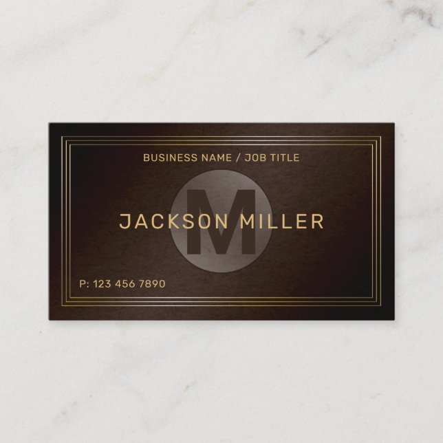 Modern Brown Gold Custom Monogram Professional Business Card (Front)
