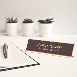 Modern Brown Gold Professional Business Office Desk Name Plate