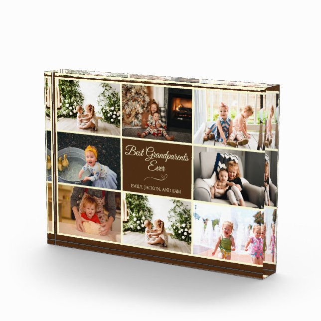Modern Brown Grandparent Anniversary Photo Gift Block (Right)