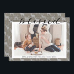 Modern Brown Grey Chic Script BLESSED Minimalist Holiday Card<br><div class="desc">Modern Brown Grey Chic Script BLESSED Minimalist Photo Holiday Card. Send customisable and personalised holiday greetings to friends, colleagues and family in simple, chic, elegant and modern photo design festive, natural minimalist style cards! A beautiful calligraphy of " blessed " frames your photo in front. Below photo features your custom...</div>