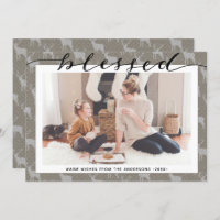 Modern Brown Grey Chic Script BLESSED Minimalist