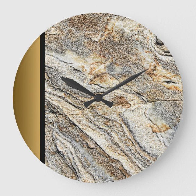 Modern Brown Grey Gold Marble Stone Pattern  Large Clock (Front)