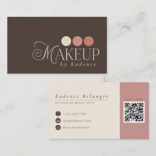 Modern Brown Ivory Pink Coral Makeup Artist Business Card