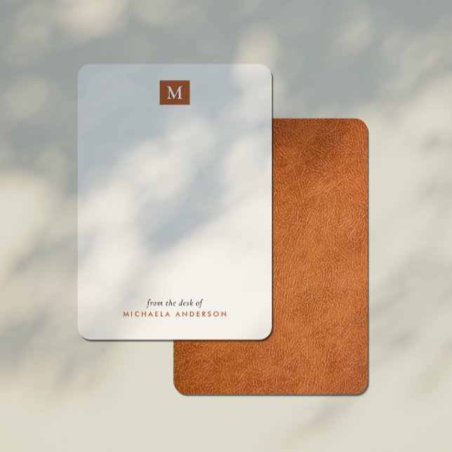 Modern Brown Leather Monogram & Name Card (Creator Uploaded)