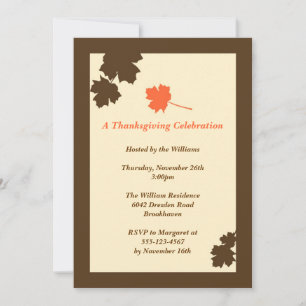 Modern brown leaves Thanksgiving fall invitation