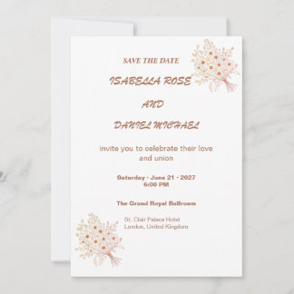 Modern Brown Line Art Save the Date Wedding Card