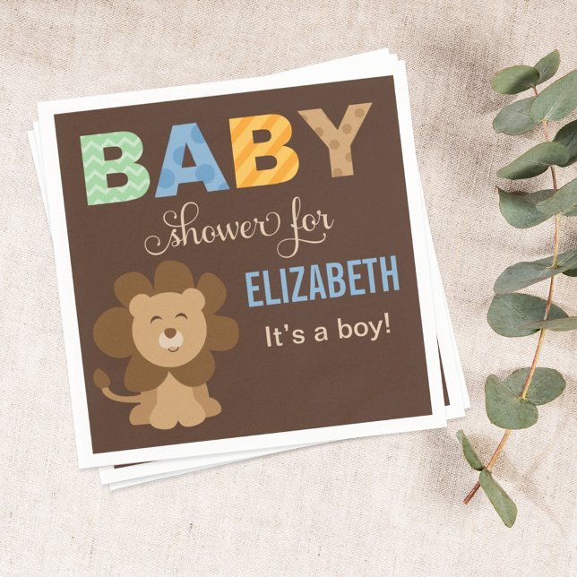 Modern Brown Lion Jungle Animal Boy Baby Shower Napkin (Creator Uploaded)