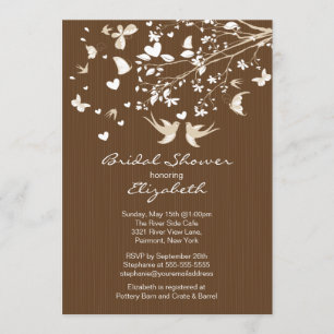 Modern Brown Love Birds Bridal Shower Invitation