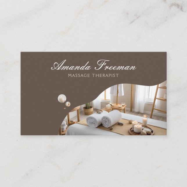 Modern Brown Massage Table Therapy Business Card (Front)