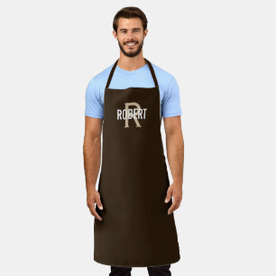 Modern brown men monogram name apron