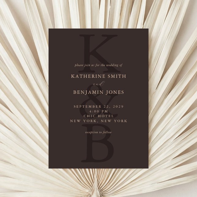 Modern Brown Minimalist Monogram Wedding Invitation (Creator Uploaded)