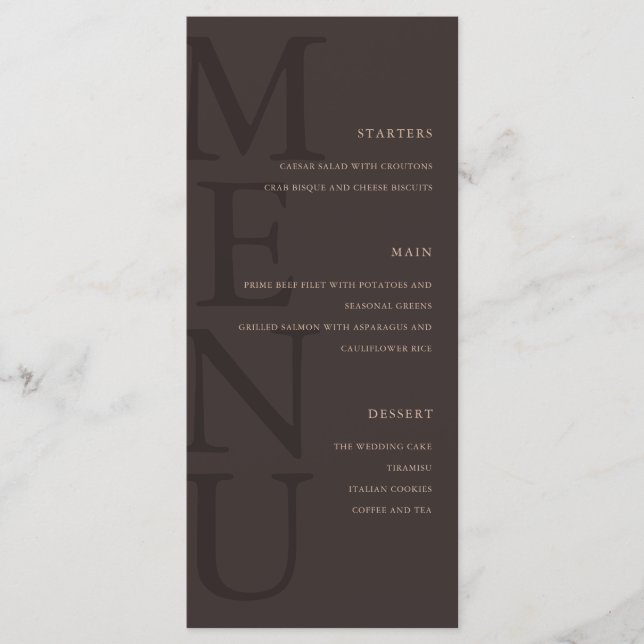 Modern Brown Minimalist Wedding Menu (Front)