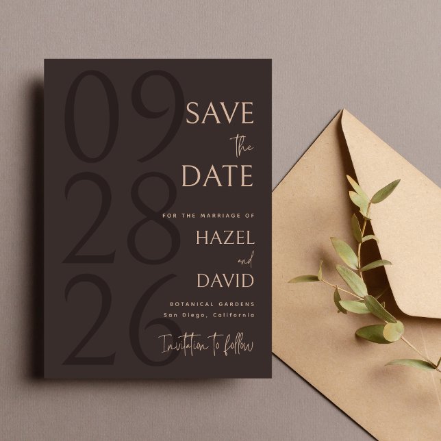 Modern Brown Minimalist Wedding Save The Date (Modern brown minimalist save the date announces your wedding with a warm, elegant tone.)