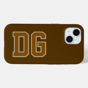 Modern  Brown Monogram Initials iPhone 15 Case