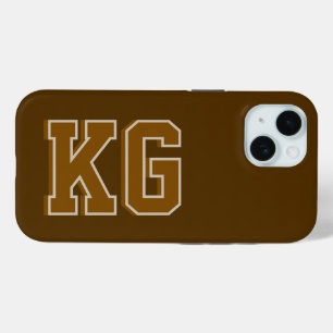 Modern  Brown Monogram Initials iPhone 15 Case