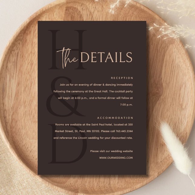 Modern Brown Monogram Minimalist Wedding Enclosure Card (Modern brown monogram enclosure card adds a warm, minimalist touch to wedding details.)
