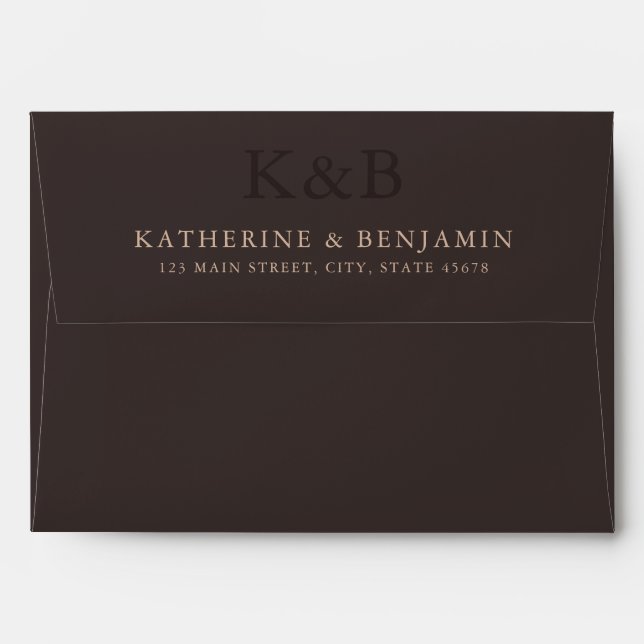 Modern Brown Monogram Minimalist Wedding Envelope (Back (Top Flap))