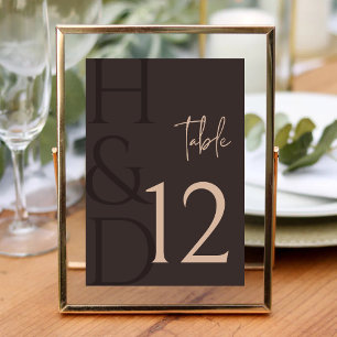 Modern Brown Monogram Minimalist Wedding Table Number