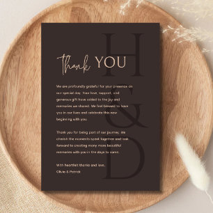 Modern Brown Monogram Minimalist Wedding Thank You Card