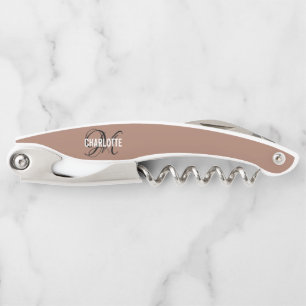 Modern brown monogram name corkscrew