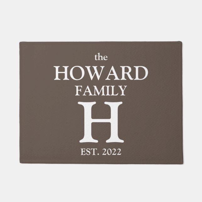 Modern Brown Monogram Name Newlyweds Stylish Doormat (Front)