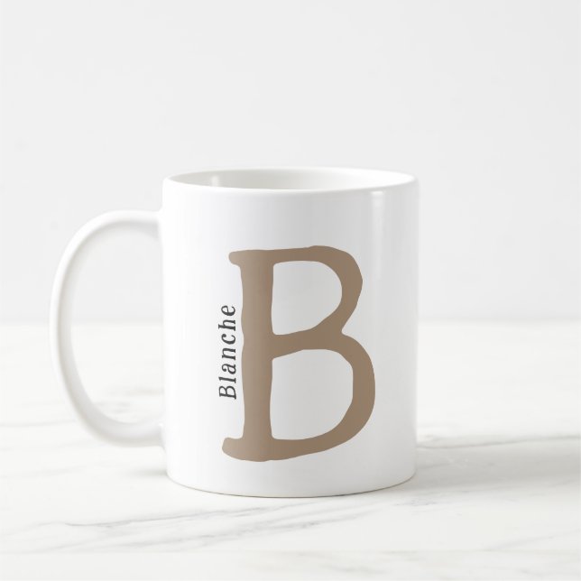 Modern Brown Monogrammed Initial & Name Coffee Mug (Left)