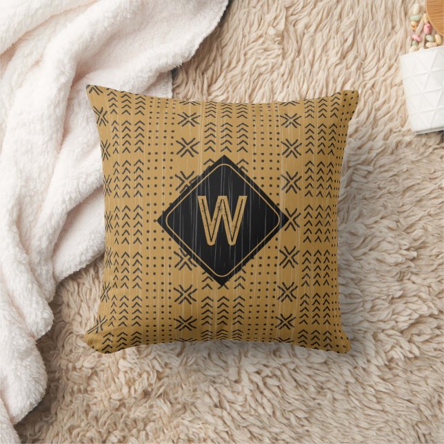 Modern Brown Mudcloth African Monogram Cushion (Blanket)