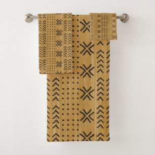 Modern Brown Mudcloth African Pattern Bath Towel Set