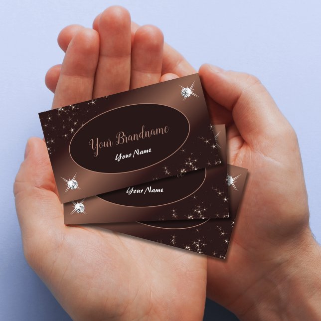 Modern Brown Ombre Glitter Stars Diamonds Elegant Business Card (Creator Uploaded)