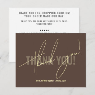 Modern brown packaging insert thank you card