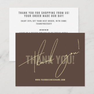 Modern brown packaging insert thank you card