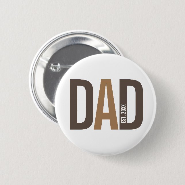 Modern Brown Personalised Dad Established 6 Cm Round Badge (Front & Back)