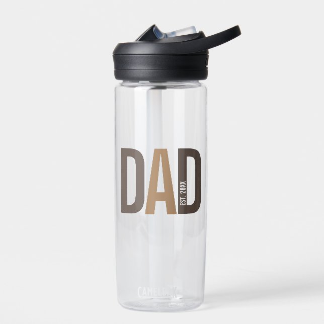 Modern Brown Personalised Dad Established Water Bottle (Left)