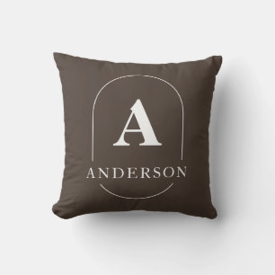 Modern Brown Personalised Family Name Monogram Cushion