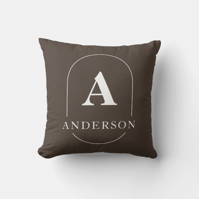 Modern Brown Personalised Family Name Monogram Cushion (Front)