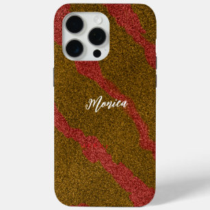 Modern  Brown &Pink Glitter Personalised Name iPhone 15 Pro Max Case